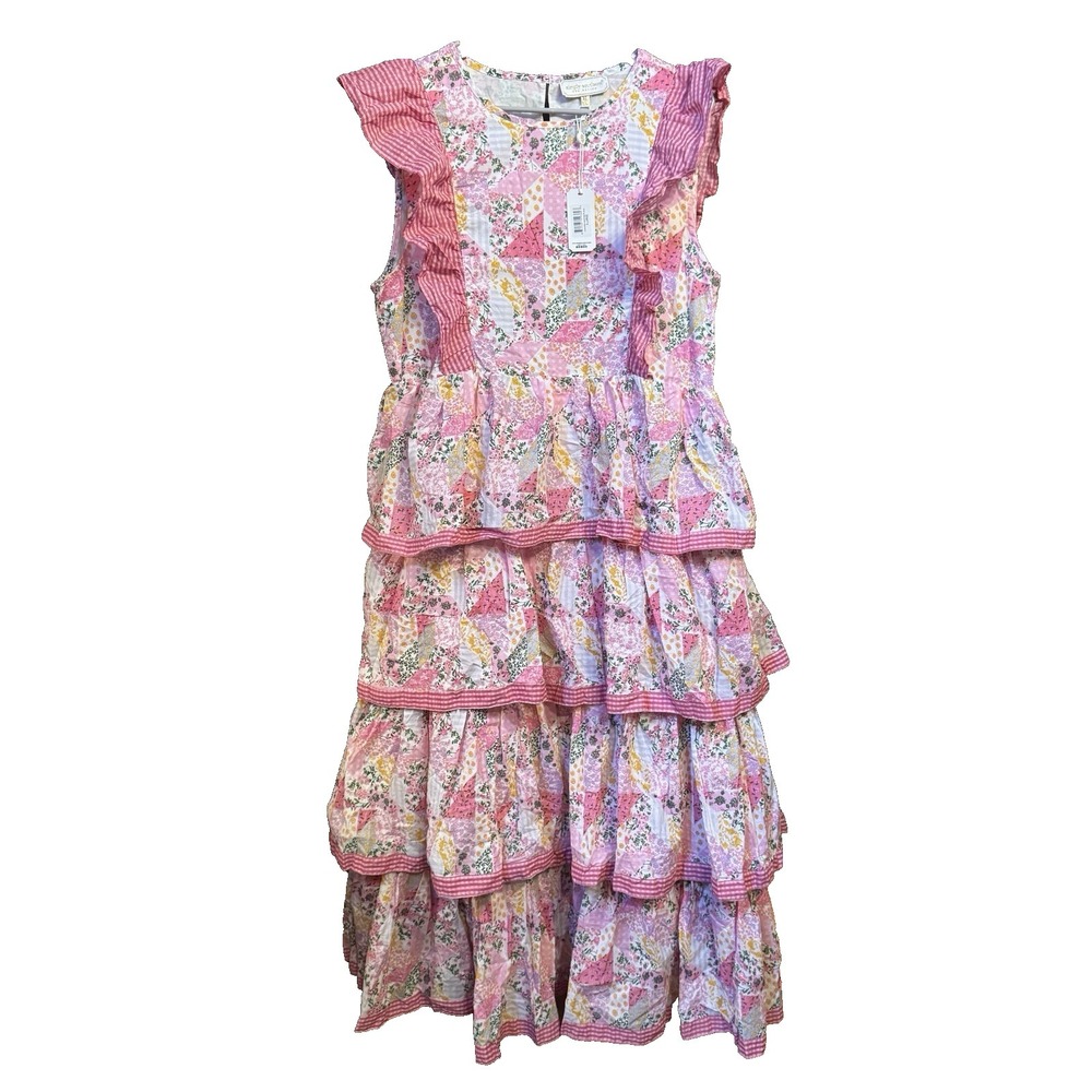 Simply Southern Hailey Quilted Patchwork Pink Tiered Maxi Dress Floral Large